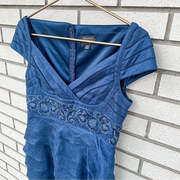 ADRIANNA PAPELL Occasions Blue Embroidered Tiered Dress Cocktail - Picture 2 of 10